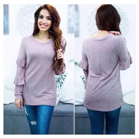 Soft Ribbed Ruffle Sleeve Top - Picture 2 of 4